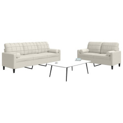 2 Pcs conjunto de sofás com almofadões e rolos veludo creme