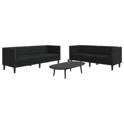 2 Pcs conjunto de sofás chesterfield couro artificial preto