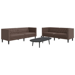 2 Pcs conjunto de sofás chesterfield couro artificial castanho