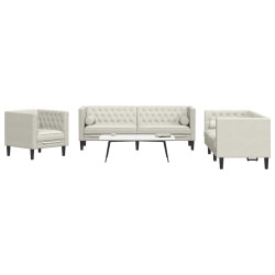 3 Pcs conjunto de sofás chesterfield com rolos veludo creme