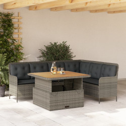 2 Pcs conjunto sofás de jardim c/ almofadões vime PE cinzento