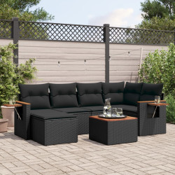 7 Pcs conjunto de sofás p/ jardim c/ almofadões vime PE preto
