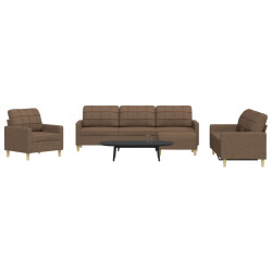 4 Pcs conjunto de sofás com apoio para pés tecido castanho