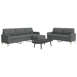 3 Pcs conjunto de sofás com apoio de pés tecido cinzento-escuro