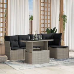 6 Pcs conj. sofás jardim com almofadões vime PE cinzento-claro