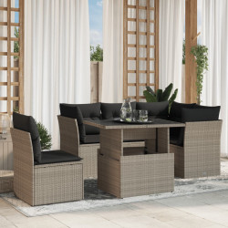 6 Pcs conj. sofás jardim com almofadões vime PE cinzento-claro