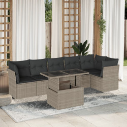7 Pcs conj. sofás jardim com almofadões vime PE cinzento-claro