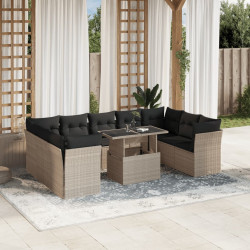 10 Pcs conj. sofás jardim com almofadões vime PE cinzento-claro