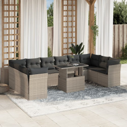 11 Pcs conjunto sofás de jardim c/ almofadões vime PE cinzento