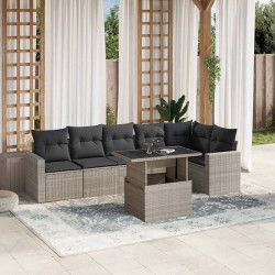 7 Pcs conj. sofás jardim com almofadões vime PE cinzento-claro
