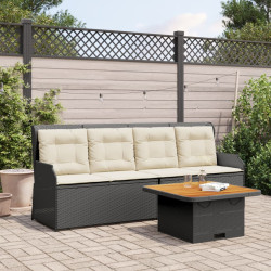 3 Pcs conjunto lounge de jardim c/ almofadões vime PE preto