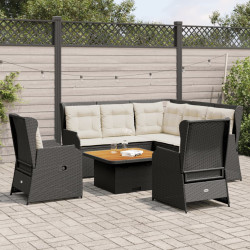 6 Pcs conjunto lounge de jardim c/ almofadões vime PE preto