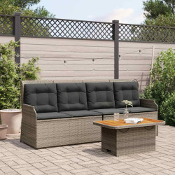 3 Pcs conjunto lounge de jardim c/ almofadões vime PE cinzento