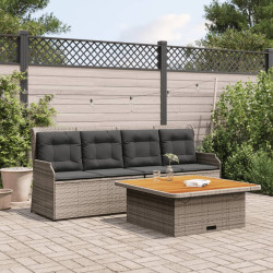 3 Pcs conjunto sofás de jardim c/ almofadões vime PE cinzento