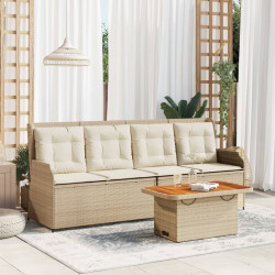 3 Pcs conjunto lounge de jardim com almofadões vime PE bege