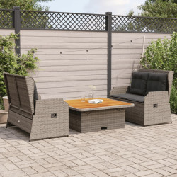 3 Pcs conjunto lounge de jardim c/ almofadões vime PE cinzento