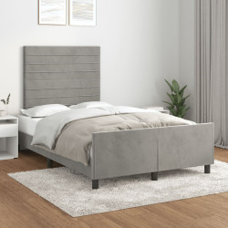 Estrutura de cama sem colchão cinza claro veludo