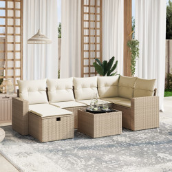 7 Pcs conjunto de sofás p/ jardim com almofadões vime PE bege