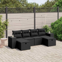 6 Pcs conjunto sofás de jardim c/ almofadões vime PE preto