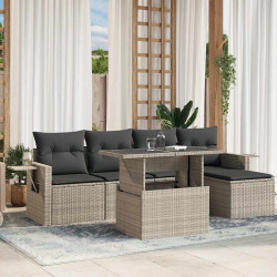 6 Pcs conj. sofás jardim com almofadões vime PE cinzento-claro