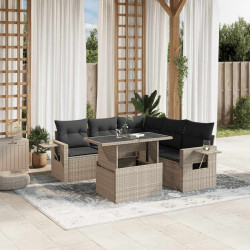 6 Pcs conj. sofás jardim com almofadões vime PE cinzento-claro