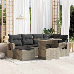 7 Pcs conj. sofás jardim com almofadões vime PE cinzento-claro