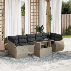 8 Pcs conj. sofás jardim c/ almofadões vime PE cinzento-claro