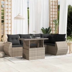 6 Pcs conj. sofás jardim com almofadões vime PE cinzento-claro