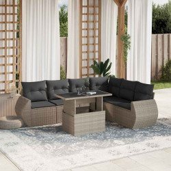 7 Pcs conj. sofás jardim com almofadões vime PE cinzento-claro