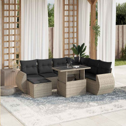 8 Pcs conj. sofás jardim c/ almofadões vime PE cinzento-claro