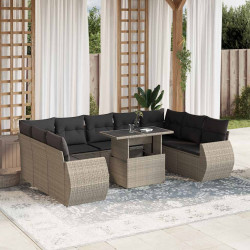 10 Pcs conj. sofás jardim com almofadões vime PE cinzento-claro