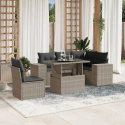 6 Pcs conj. sofás jardim com almofadões vime PE cinzento-claro