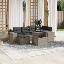 7 Pcs conj. sofás jardim com almofadões vime PE cinzento-claro