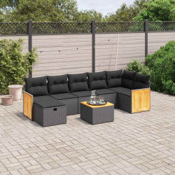 8 Pcs conjunto sofás de jardim com almofadões vime PE preto