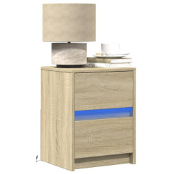 Mesas cabeceira c/ leds 2 pcs derivados madeira carvalho sonoma