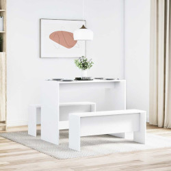 3 Pcs conj. mesa de jantar e banco derivados de madeira branco