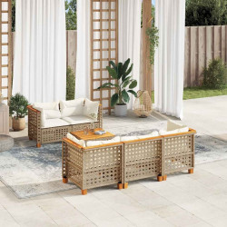 6 Pcs conjunto de sofás p/ jardim com almofadões vime PE bege