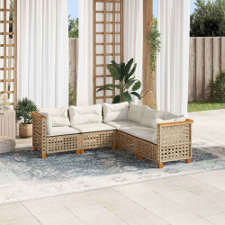 5 Pcs conjunto de sofás p/ jardim com almofadões vime PE bege
