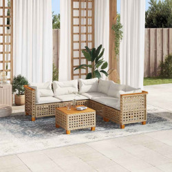 6 Pcs conjunto de sofás p/ jardim com almofadões vime PE bege