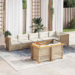 9 Pcs conjunto de sofás p/ jardim com almofadões vime PE bege