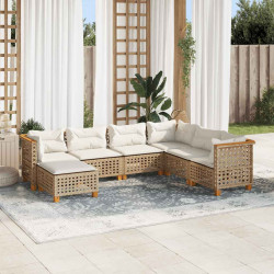 7 Pcs conjunto de sofás p/ jardim com almofadões vime PE bege