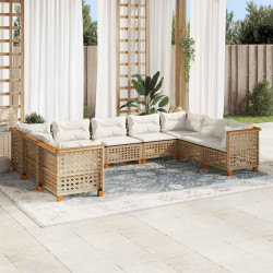 9 Pcs conjunto de sofás p/ jardim com almofadões vime PE bege