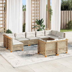 9 Pcs conjunto de sofás p/ jardim com almofadões vime PE bege