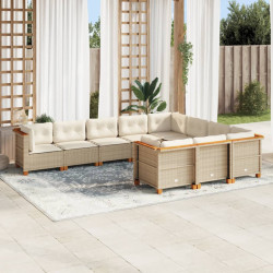 10 Pcs conjunto de sofás p/ jardim com almofadões vime PE bege