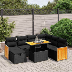 8 Pcs conjunto sofás de jardim com almofadões vime PE preto