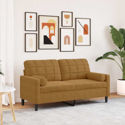 Sofá 2 lugares c/ almofadas decorativas 140 cm veludo castanho