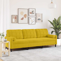Sofá 3 lugares c/ almofadas decorativas 210 cm veludo amarelo