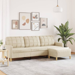 Sofá de 3 lugares com apoio de pés 210 cm tecido cor creme