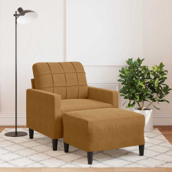 Poltrona com apoio de pés 60 cm veludo castanho