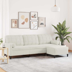 Sofá de 3 lugares com apoio de pés 210 cm veludo cor creme
